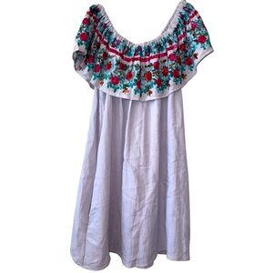Umgee Lavender Floral Embroidered Off The Shoulder Pockets Mini Dress Boho Sz L